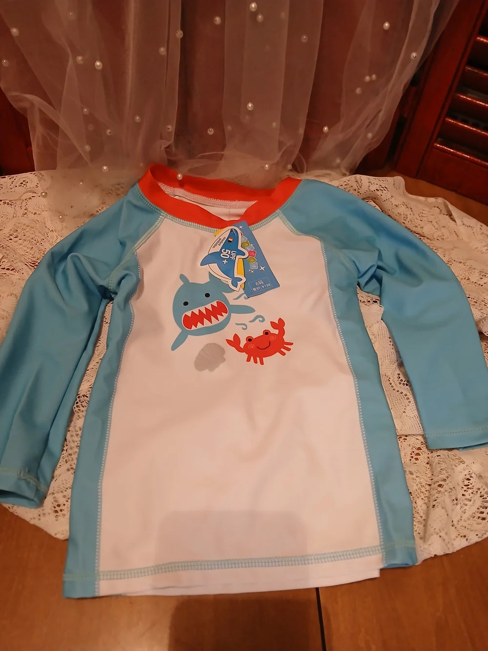 Toddler Shark Swim Suit Rash Guard Set with Matching Hat - Blue & Aqua